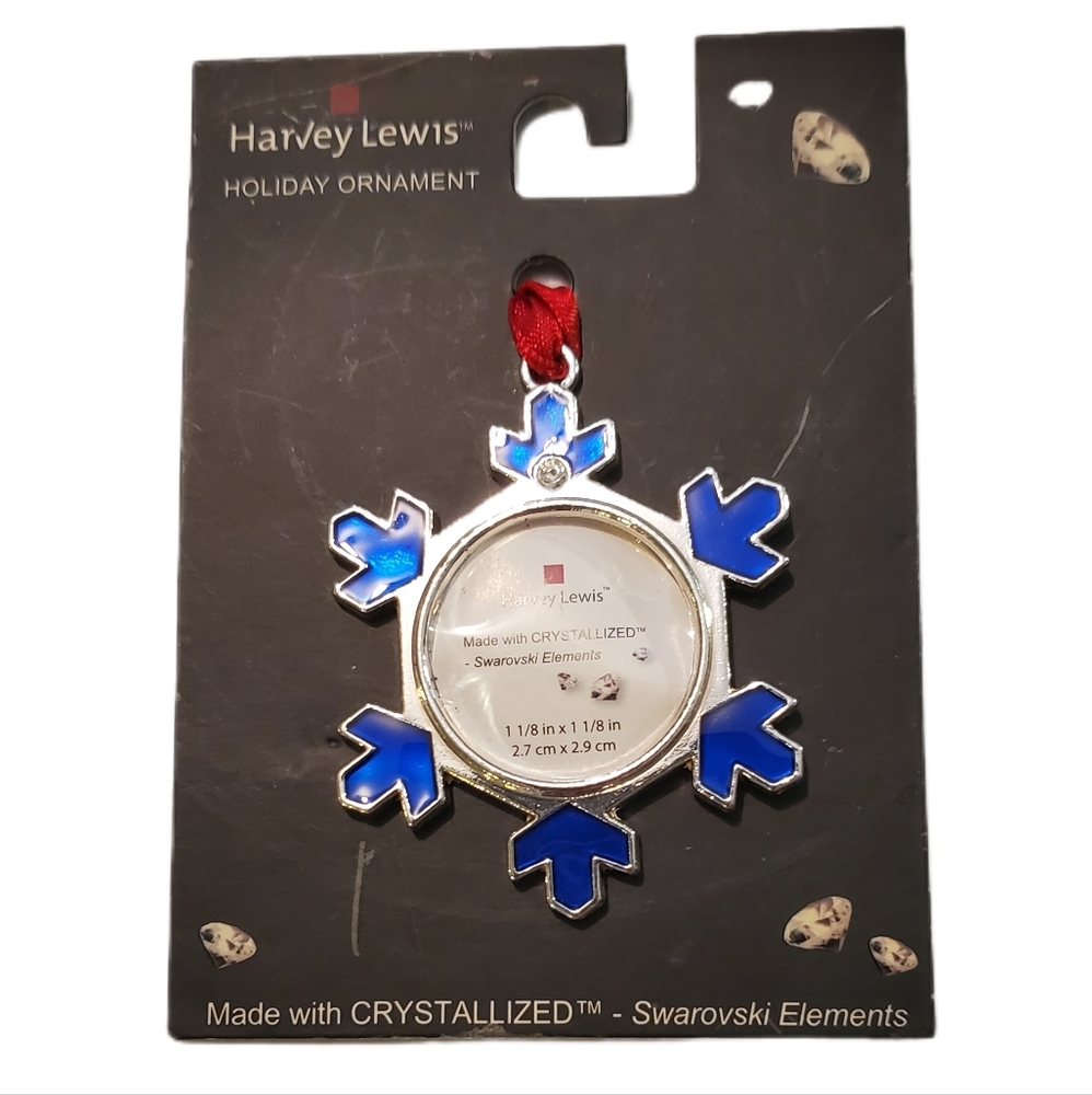 Harvey Lewis Swarovski Elements Christmas Ornament Blue Sliver Picture  Tree